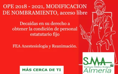 OPE 2018 -2021. MODIFICACION DE NOMBRAMIENTO, decaídas en su derecho a obtener la condición de personal estatutario fijo. FEA Anestesiología y Reanimación.