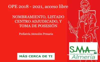 OPE 2018-2021: NOMBRAMIENTO, CENTRO ADJUDICADO (listados adicionales), Pediatra de Atención Primaria acceso libre