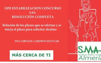 OPE ESTABILIZACIÓN: Publicados Relación de plazas que se ofertan y se inicia el plazo para solicitar destino en el concurso de FEA, especialidad Cirugía Cardiovascular
