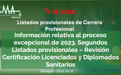 Información relativa al proceso excepcional de 2023. Segundos Listados provisionales – Revisión Certificación Licenciados y Diplomados Sanitarios