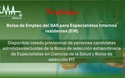 BOLSA EXTRAORDINARIA MIR: Disponible listado provisional de personas candidatas admitidas/excluidas de la Bolsa de selección extraordinaria de Especialistas en Ciencias de la Salud y bolsa de selección PIT